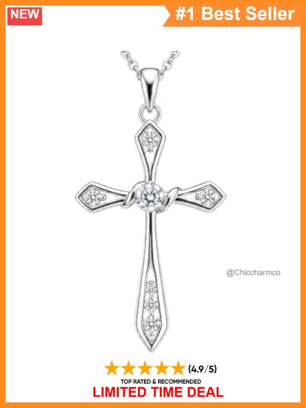 Silver Plated Cross Pendant Necklace with Cubic Zirconia 18-20 in